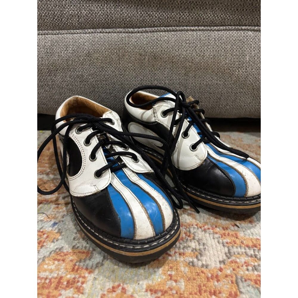 John Fluevog VTG Angel supervogs Derby Swirl Black White Blue Leather Size 5 E - Picture 2 of 8